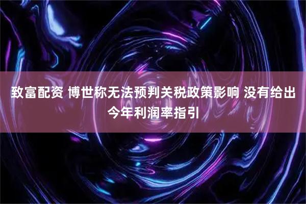 致富配资 博世称无法预判关税政策影响 没有给出今年利润率指引
